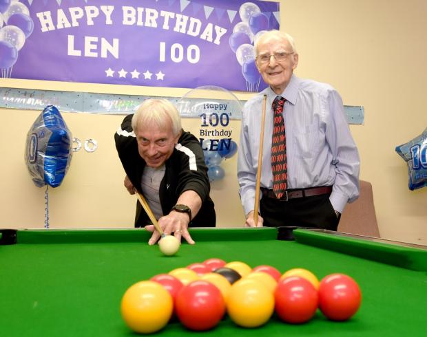Bradford Telegraph and Argus: Henry Heptinstall, right, who is also known as Len, playing pool with friend of 30 years, David Maddock, left
