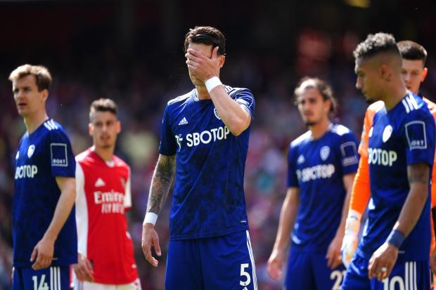 Leeds United’s Robin Koch (centre) shows his frustration during his side’s 2-1 defeat at Arsenal yesterday. Picture: PA.