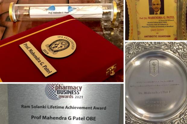 Bradford Telegraph and Argus: Photos via Dr Mahendra Patel OBE show just a small selection of awards won throughout his career so far.