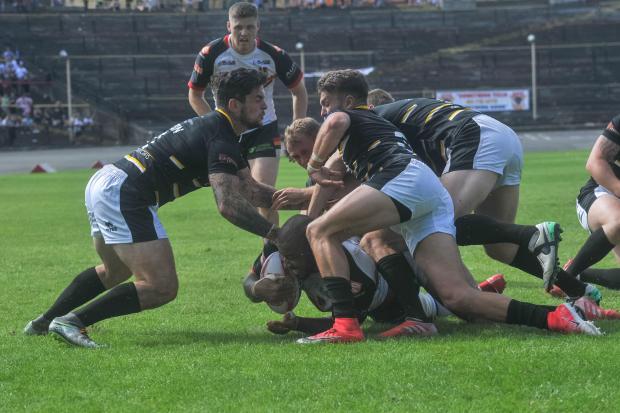 Bradford Telegraph and Argus: Ross Peltier went over for this try, but Bulls fell just short in their comeback. Picture: Tom Pearson.
