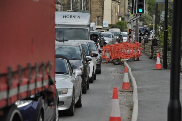 Bradford Telegraph and Argus: Lengthy queues on New Line during the evening rush hour, on the approach to Greengates Crossroads