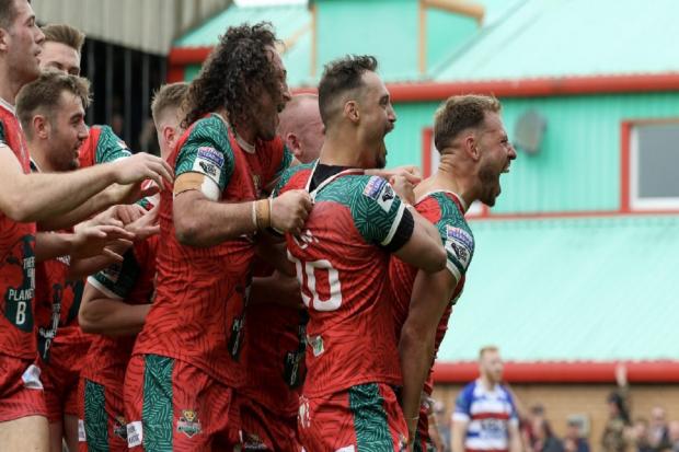 Keighley Cougars were celebrating after a 40-16 victory over Rochdale Hornets in Betfred League One at Cougar Park. Picture: Jonny Tomes-Green