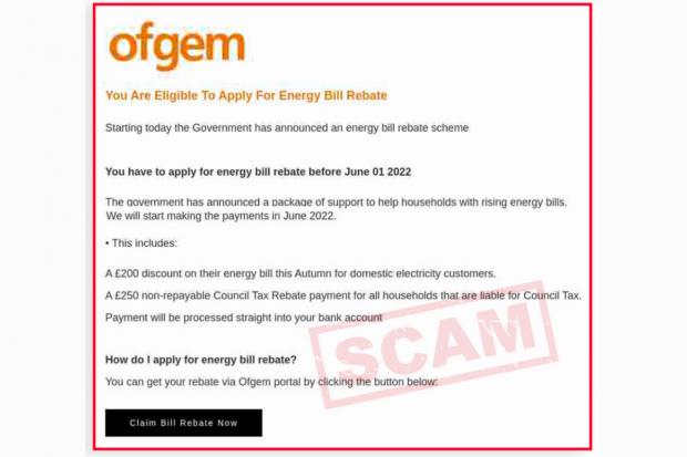 Bradford Telegraph and Argus: Photo via Action Fraud shows what the Ofgem scam email looks like.