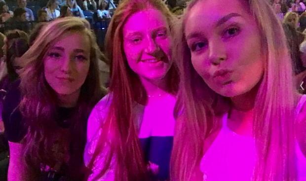 Bradford Telegraph and Argus: Ellie Clayton (right) at the Ariana Grande concert with Emily Crispin (left) and Polly Asquith-Brown.