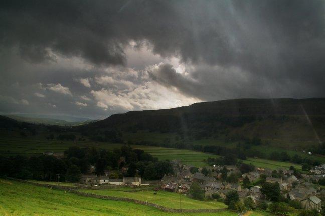 A storm passing over Kettlewell, taken by Frank Ash, of Main Street, Addingham, Ilkley.