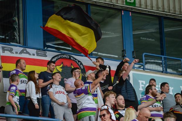 Bradford Telegraph and Argus: Bulls fans enjoying the 31-6 win at Widnes yesterday 