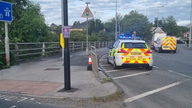 Bradford Telegraph and Argus: Police at the top of the M606 on Tuesday morning