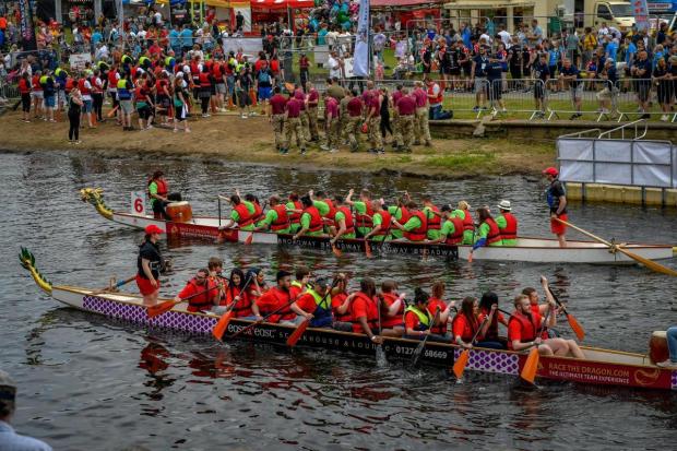 Bradford Telegraph and Argus: Teams compete in the 2019 Bradford Dragon Boat Festival.