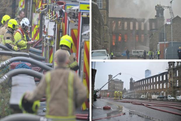 Firefighters at the scene; flames raging through the building and the aftermath of the blaze