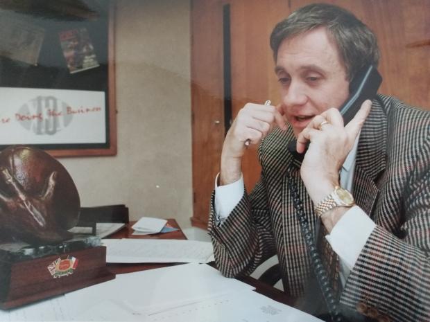 Bradford Telegraph and Argus: Harry phoning through a rugby league report in March 1994