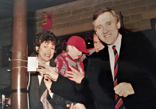 Bradford Telegraph and Argus: Harry with fellow Look North presenter Judith Stamper switching on Ilkley's Christmas lights in 1988