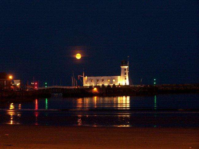 Scarborough lighthouse by night, taken by Miss Sarah Graham, of Dale Close, Denby Dale, Huddersfield.