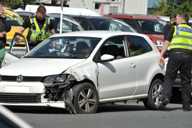 Bradford Telegraph and Argus: Crash on Canal Road. Pictures: T&A