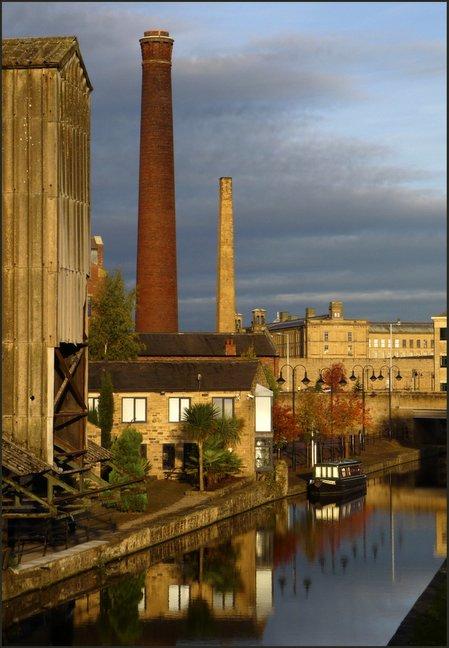 Early morning sunshine on the Salts Wharfe, Saltaire, by Andree Freeman