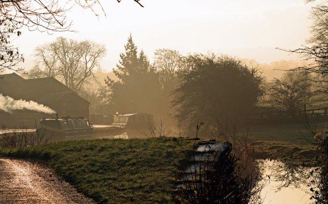 Misty barge at Dobson Lock, Apperley Bridge, by Malcolm Carr, of Idle, Bradford