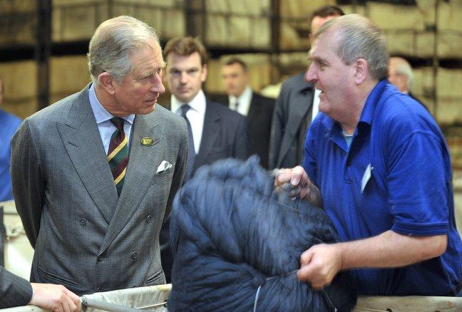 Prince Charles chats to James McDonald during his visit to Bulmer and Lumb.
