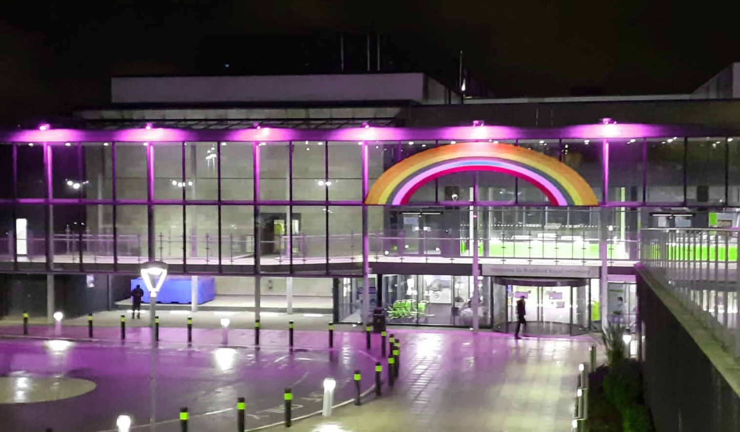 Bradford Royal Infirmary lit up pink for Organ Donation Week