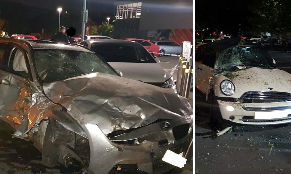 Fleeing driver’s BMW flew through the air into Tesco car park