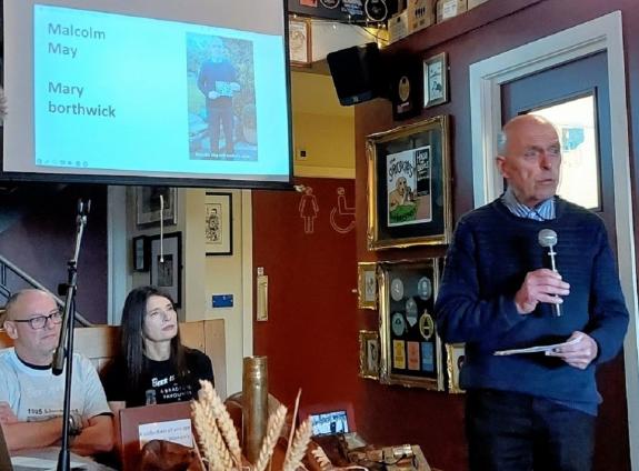 Bradford Telegraph and Argus: Malcolm May talking at the Record Cafe event Bradford Telegraph and Argus: Malcolm May talking at the Record Cafe event