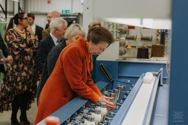 Princess Anne gets hands on during her visit to Laxtons Specialist Yarns in Baildon yesterday.