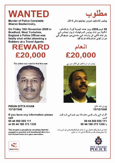 Bradford Telegraph and Argus: The wanted poster issued for Khan