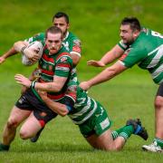 Loose forward Oliver Bartle (ball in hand) featured in West Bowling's win at Myton Warriors on Saturday. Picture: Andy Garbutt.