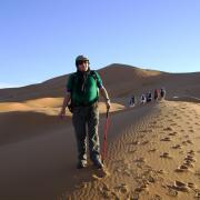Ron Hiley trekking in the Sahara  desert, 2008