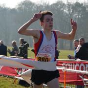 Alex Thompson crosses the line to win at the U15 National Cross-Country Championships last year Picture: Dave Woodhead