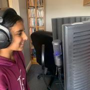 Isha recording her part in Pip and Posy