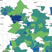 The darker the colour the worse the spread of Covid in each of Bradford's areas
