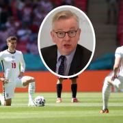 Michael Gove has backed England's footballers for taking the knee after Priti Patel criticised the anti-racism protest. Pics: PA
