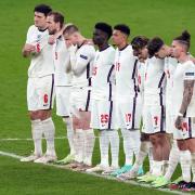 Jadon Sancho, number 17, and Bukayo Saka alongside their England team-mates during the penalty shoot-out at Sunday’s final - both missed their spot-kicks along with Marcus Rashford as Italy triumphed. Picture: Mike Egerton/PA Wire