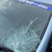 Damage to the vehicle after a brick was thrown on Dick Lane, Tyersal