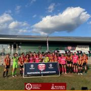 Bradford City's U16 Girls mingle with their Haringey counterparts after losing in the final.