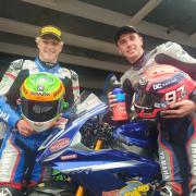 Irwin (left) and Perie (right) stand for podium finish. Pic: Appleyard Macadam Yamaha