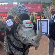Chris Green broke the record for fastest marathon dressed as a mammal (male) - Rhinoceros