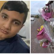 Tayyab Akram and flowers left at the scene on Wakefield Road