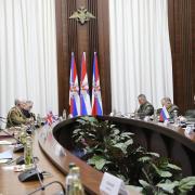 Defence Secretary Ben Wallace (second left) and CDS, Admiral Tony Radakin (third left) during talks at the Russian Ministry of Defence in Moscow (PA)