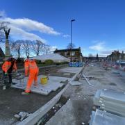 Paving of a footpath at the Greengates Crossroads improvement works is almost complete. Picture: Howard Civil Engineering