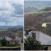 The Yorkshire Air Ambulance landed just behind The Yorkshire Clinic, off Bradford Road, and Nuffield Health Cottingley Fitness & Wellbeing Gym, which are near Bingley Bypass. Pictures: Mark Shutt