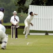 Saltaire bowler Mansa Khan sends one down against Spen Victoria recently