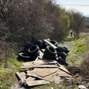 Fly-tipped tyres on a bridleway at Birstall. Picture: Kirklees Council