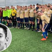 Ilkley Town and Knaresborough raised for charity in memory of former Ilkley player Calum Tong, inset.