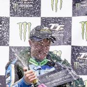 Dean Harrison celebrates his third podium finish of the week at the Isle of Man TT. Pic: Kawasaki TTeam Green