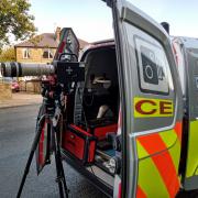 A mobile police speed camera van in operation in South Craven
