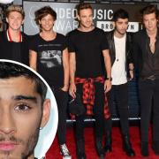 Zayn Malik now, pictured inset, and his days in the popular boy band One Direction, back. Photo from 2013 shows all members of the band. Pictures: PA