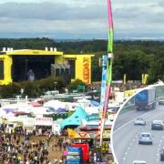 Leeds Festival, pictured in the background, and cars on the road. Pictures: PA, Newsquest