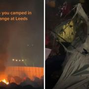 Scenes of tent fires and burnt property at Leeds Festival went viral on TikTok and other forms of social media such as Twitter. Pictures: TikTok, @annieclapperton2