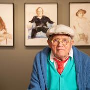 Undated handout photo of artist David Hockney with drawings from his exhibition 'David Hockney: Drawing from Life'. Picture: David Parry/National Portrait Gallery