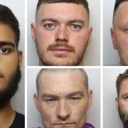 Criminals jailed this week include from left, Jack Simpson, Reece Drohosz, Terry Brockhill, Daniel Frayne and Brett Tasker. Pictures; West Yorkshire Police